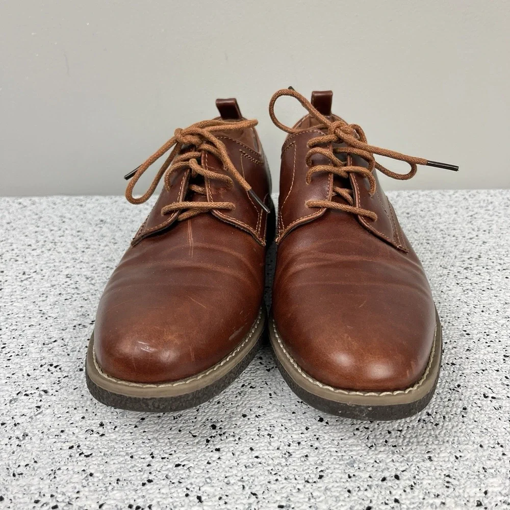 Deer Stags Zander‎ Boys 5M Brown Faux Leather Oxford Dress Shoes Memory Foam